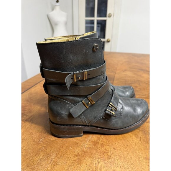 bussola Shoes - Bussola Prague Women’s 40 Black Ebony Leather Buckle Moto Ankle Boots Steampunk